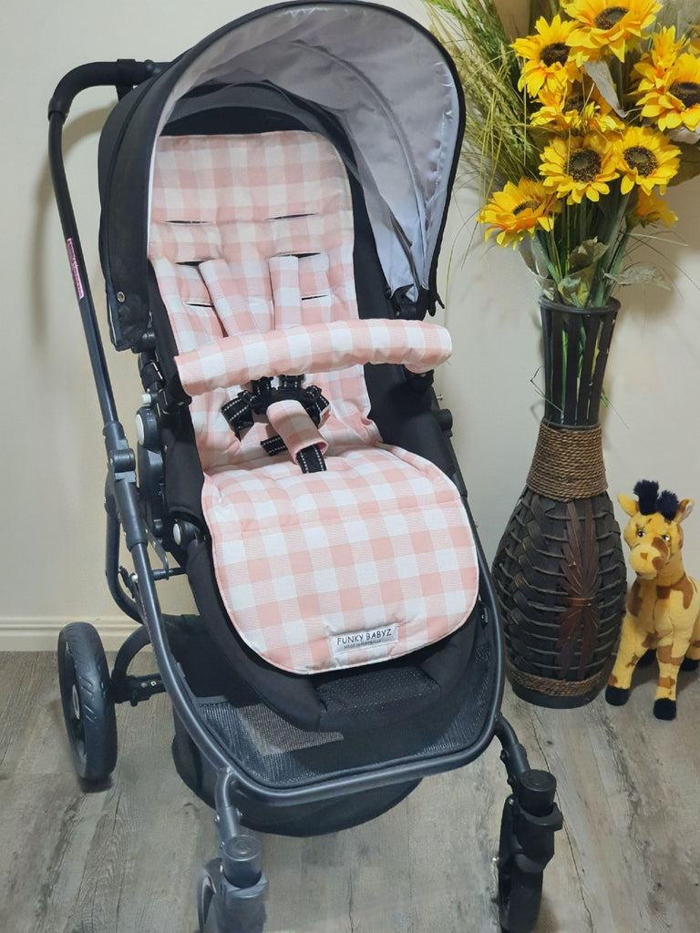 Pram/stroller seat liner-Pastel gingham,pink