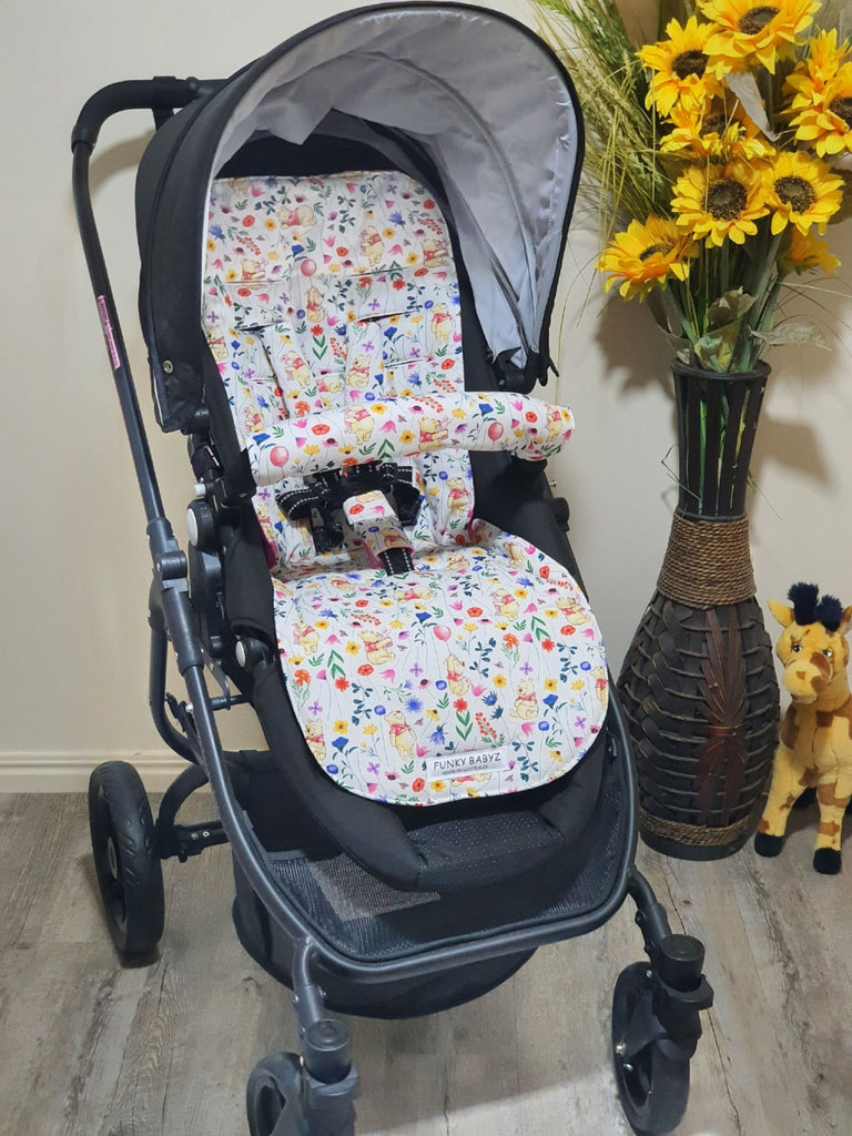 Pram/stroller seat liner-Bear,pretty flowers
