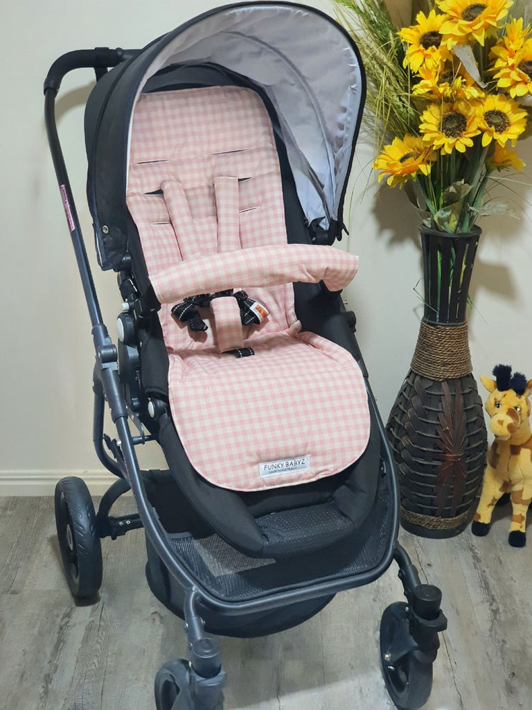 Pram/stroller seat liner-Pastel pink gingham,organic