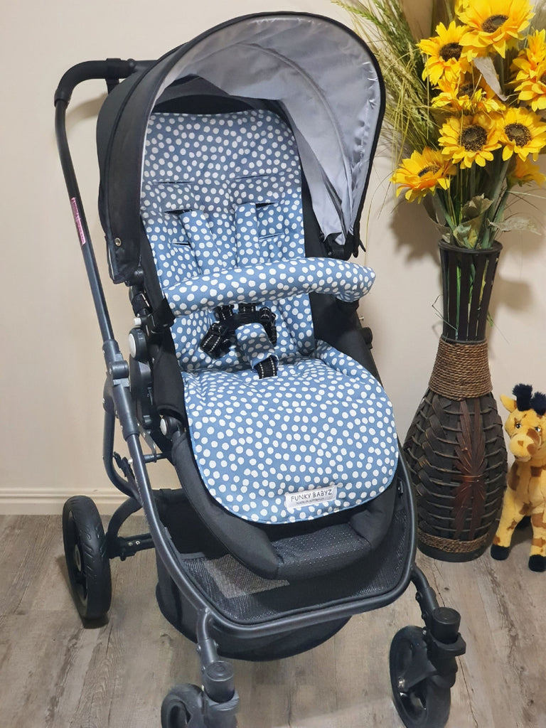 Pram/stroller seat liner-Dots,Powder blue