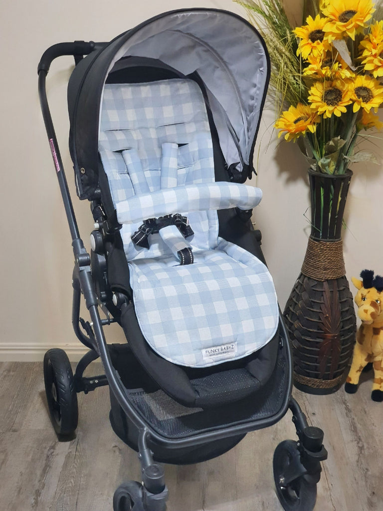 Pram/stroller seat liner-Pastel gingham,blue