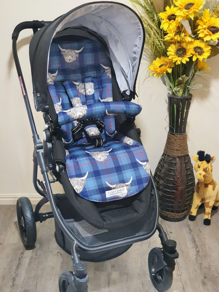 Pram/stroller seat liner-Highland cow,check