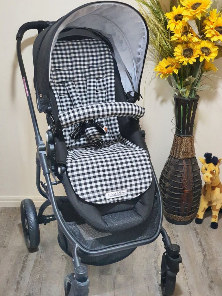 Pram/stroller seat liner-Black gingham,small squares