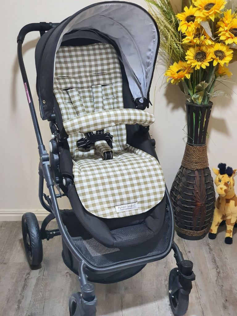 Pram/stroller seat liner-Khaki gingham