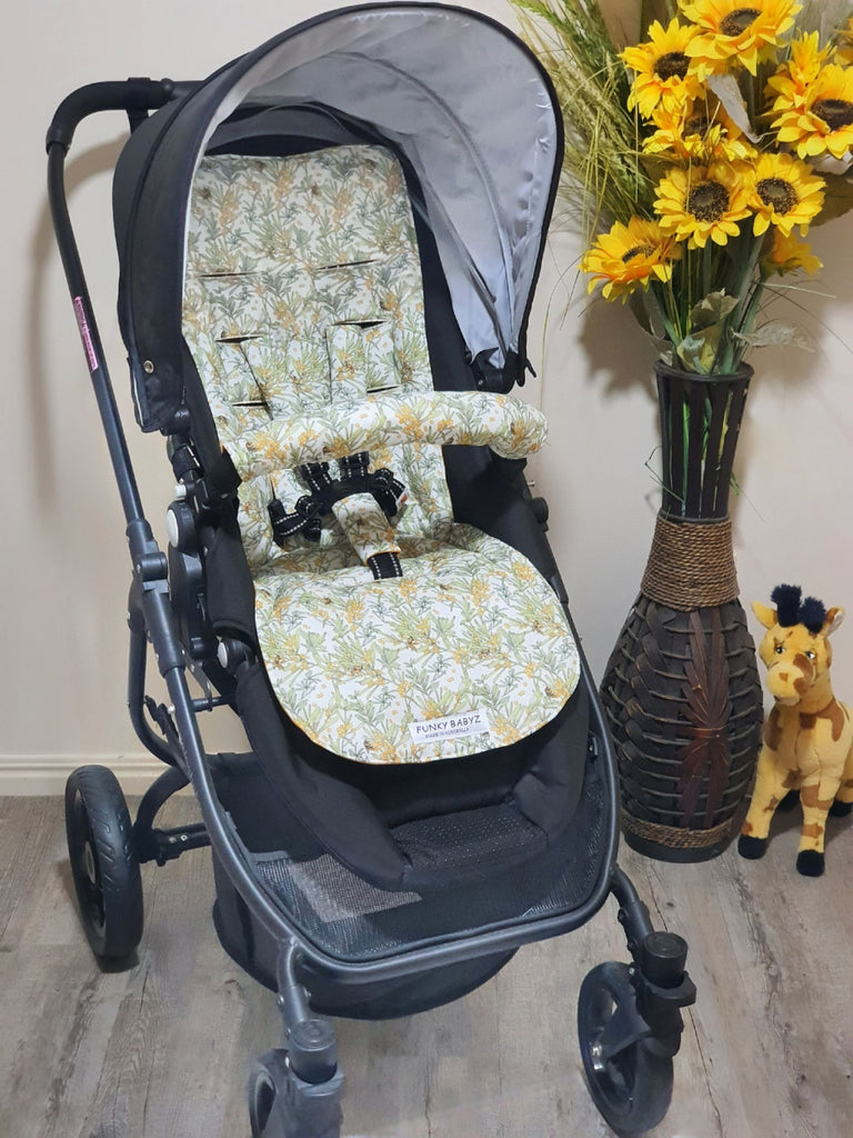 Pram/stroller seat liner-Australian bee,wattle
