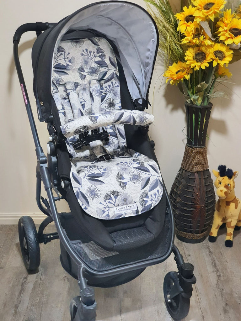 Pram/stroller seat liner-Australian eucalyptus blooms,natural