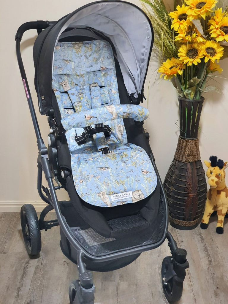 Pram/stroller seat liner-Australian wombats and wattle