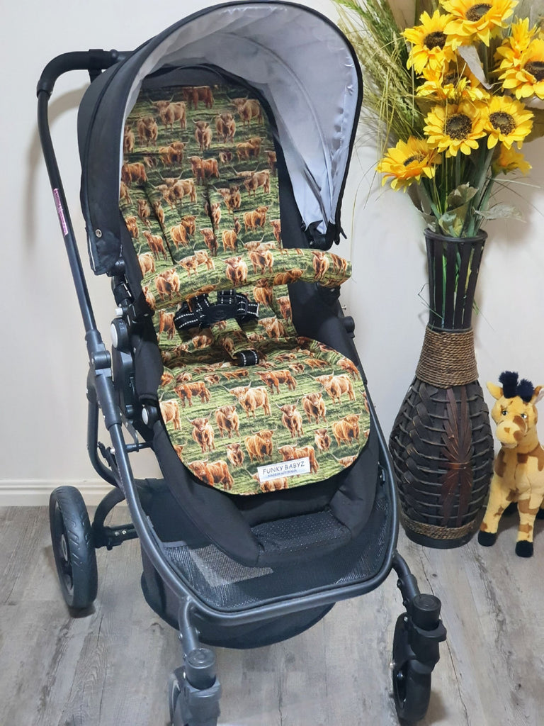 Pram/stroller seat liner-Highland cows field