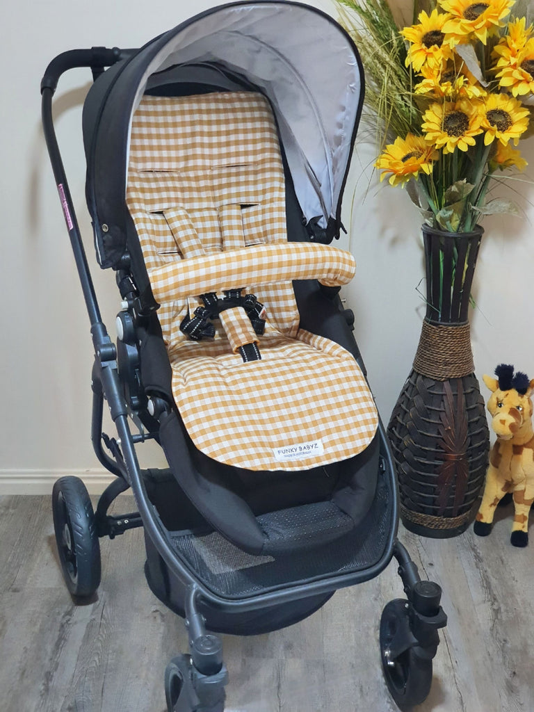 Pram/stroller seat liner-Mustard gingham