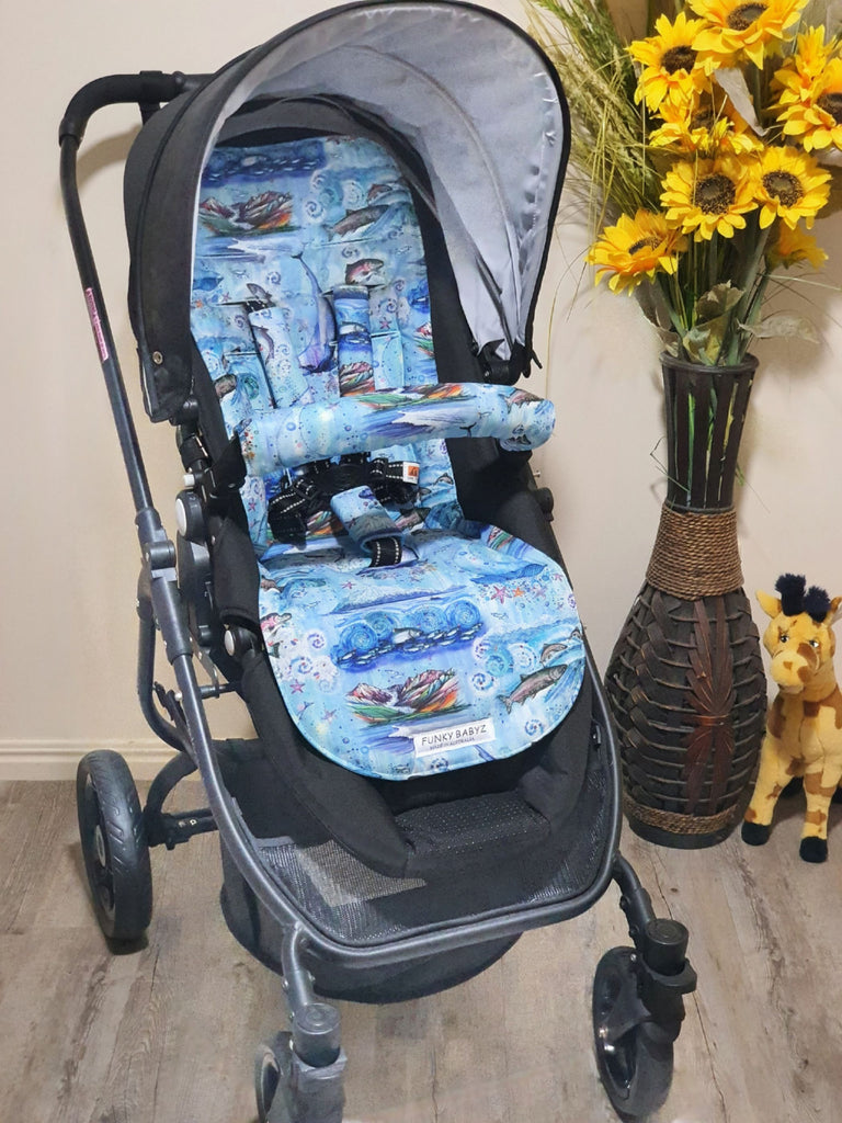 Pram/stroller seat liner-Wild waters,ocean friends