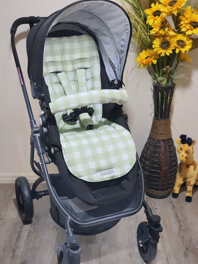 Pram/stroller seat liner-Pastel gingham,green