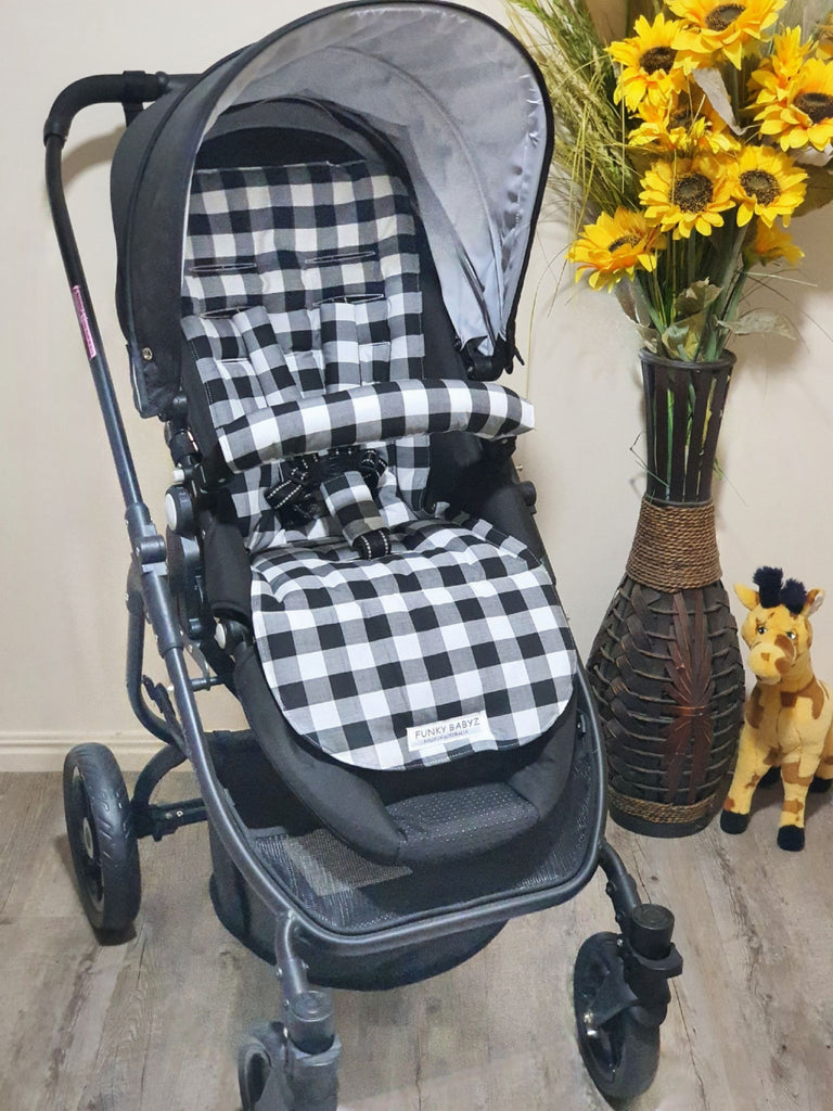 Pram/stroller seat liner-Black gingham,large squares