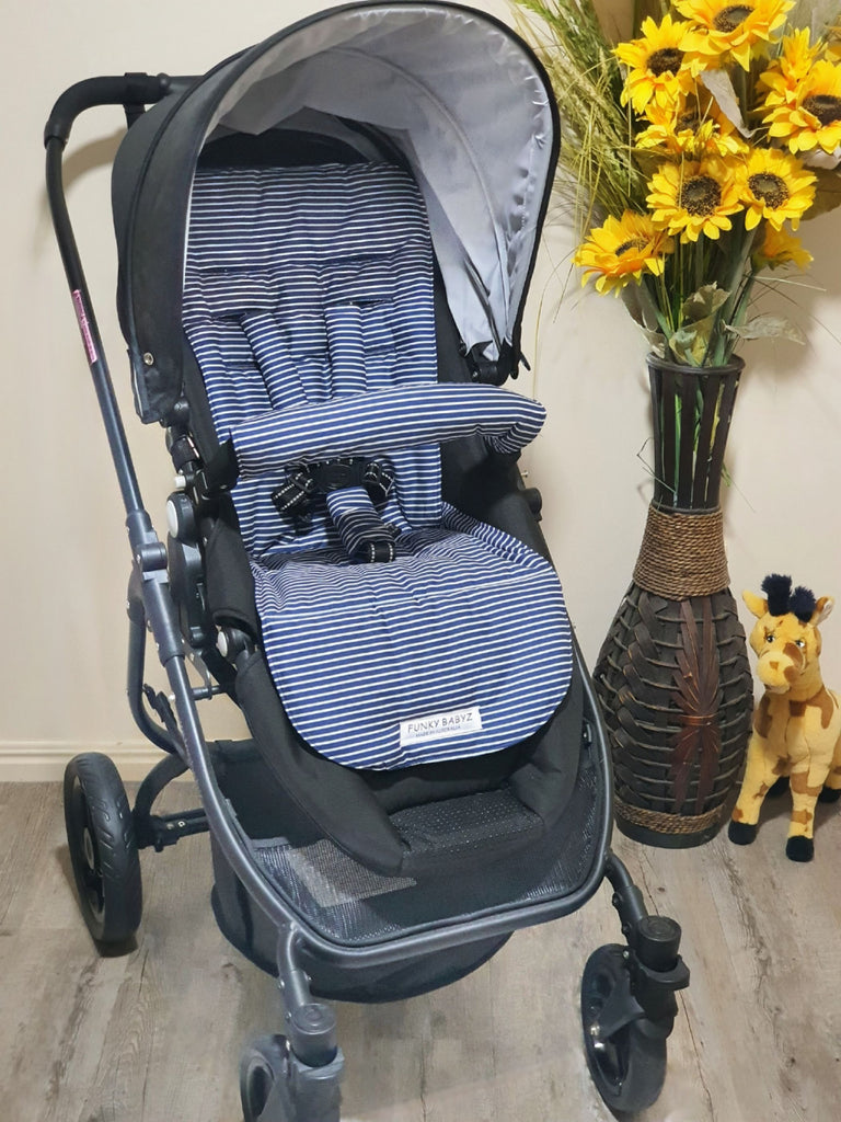 Pram/stroller seat liner-Stripes,navy blue