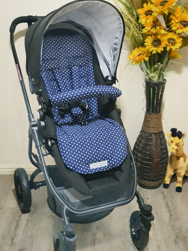 Pram/stroller seat liner-Stars,navy blue