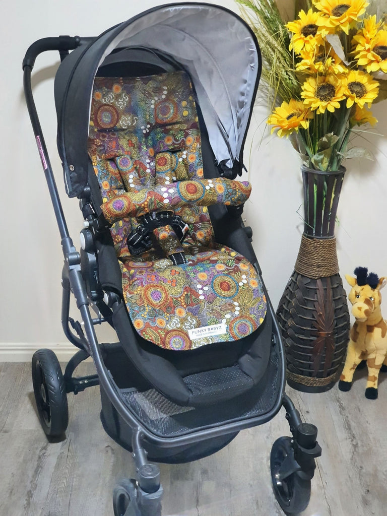Pram/stroller seat liner-Indigenous art,budgerigar dreaming