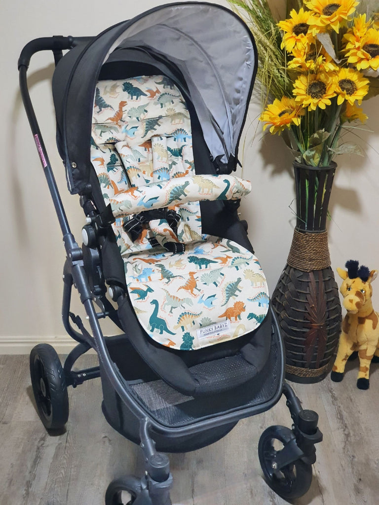 Pram/stroller seat liner-Stomping dinosaurs
