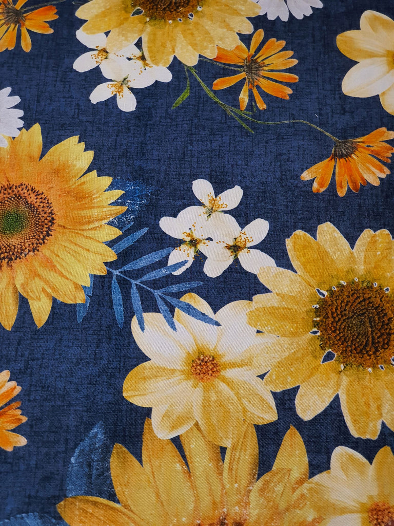Pram/stroller seat liner-Sunflowers,denim