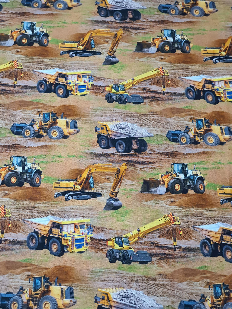 Pram/stroller bassinet liner-Dusty diggers and trucks