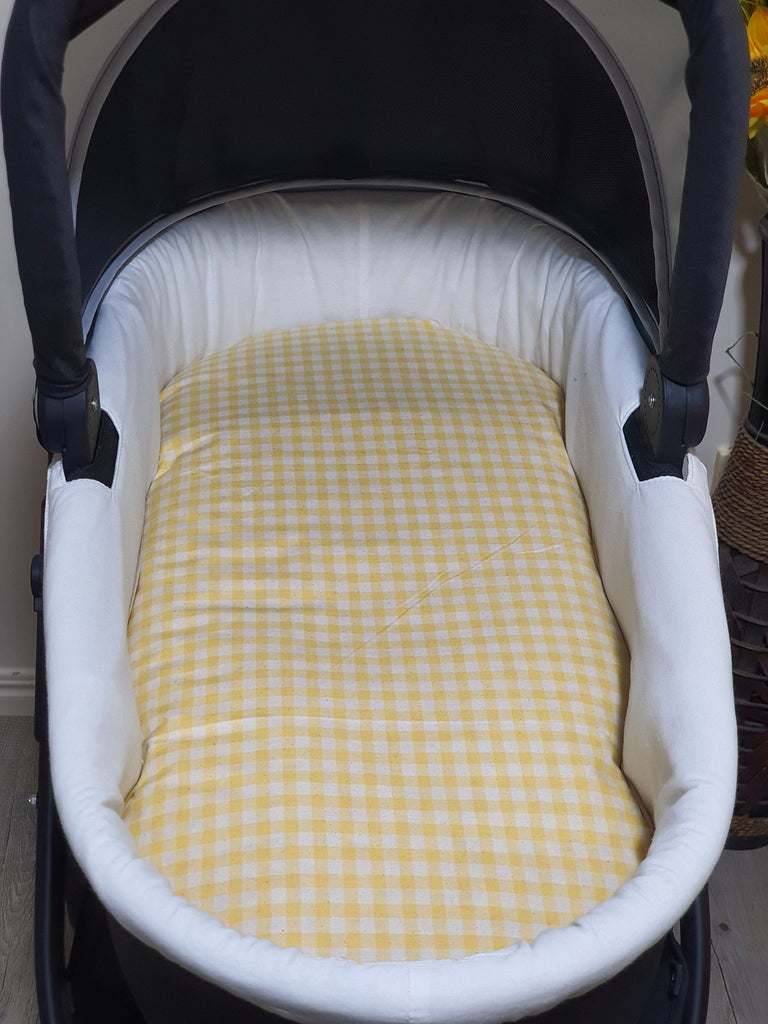 Pram/stroller bassinet liner-Organic gingham,yellow