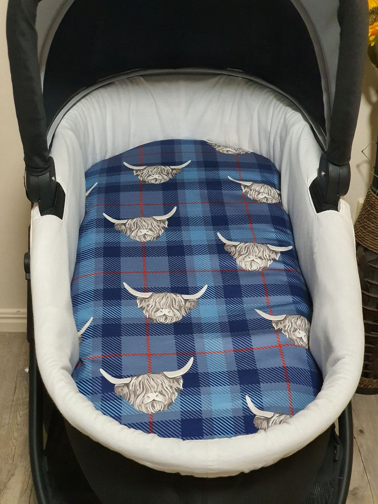 Pram/stroller bassinet liner-Highland cow,check