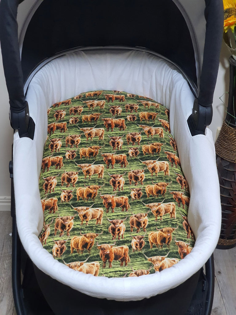 Pram/stroller bassinet liner-Highland cows field