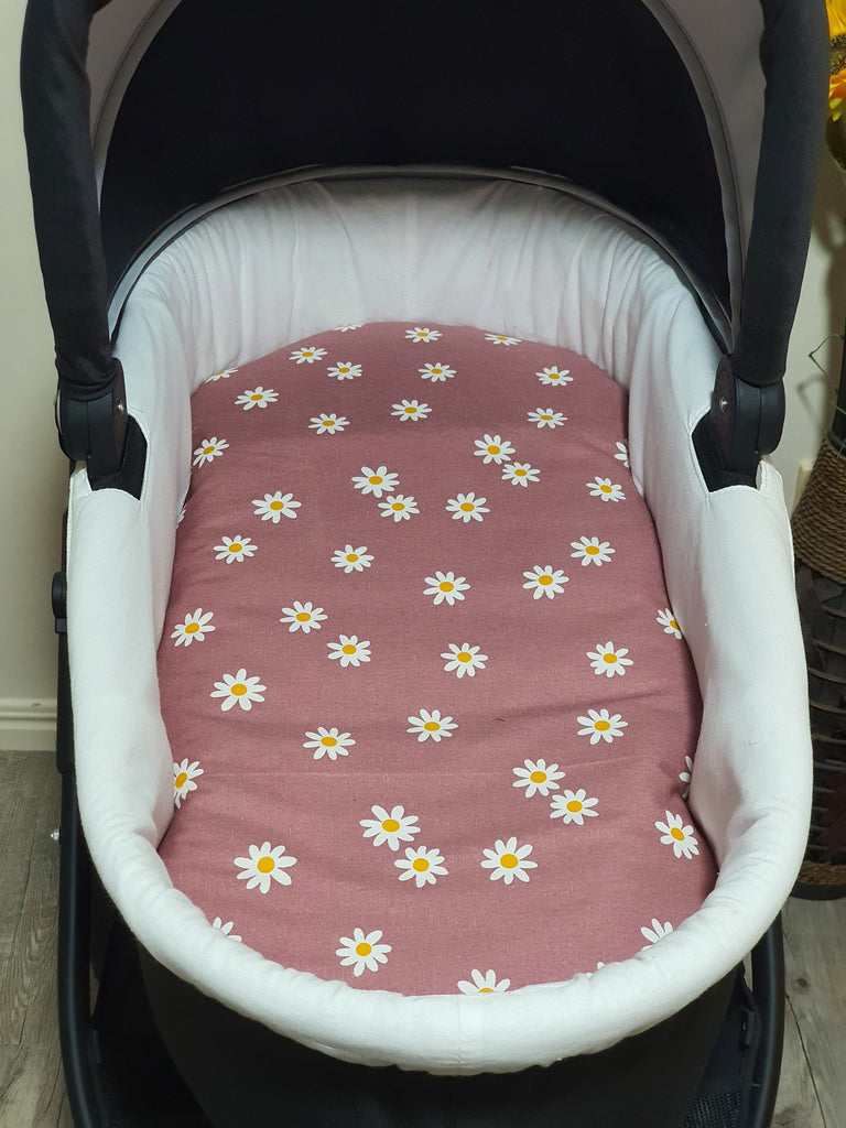Pram/stroller bassinet liner-Large daisies,dusty pink