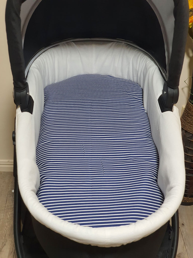 Pram bassinet liner-Stripes,navy blue.
