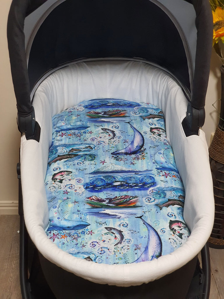 Pram/stroller bassinet liner-Wild waters,ocean  friends