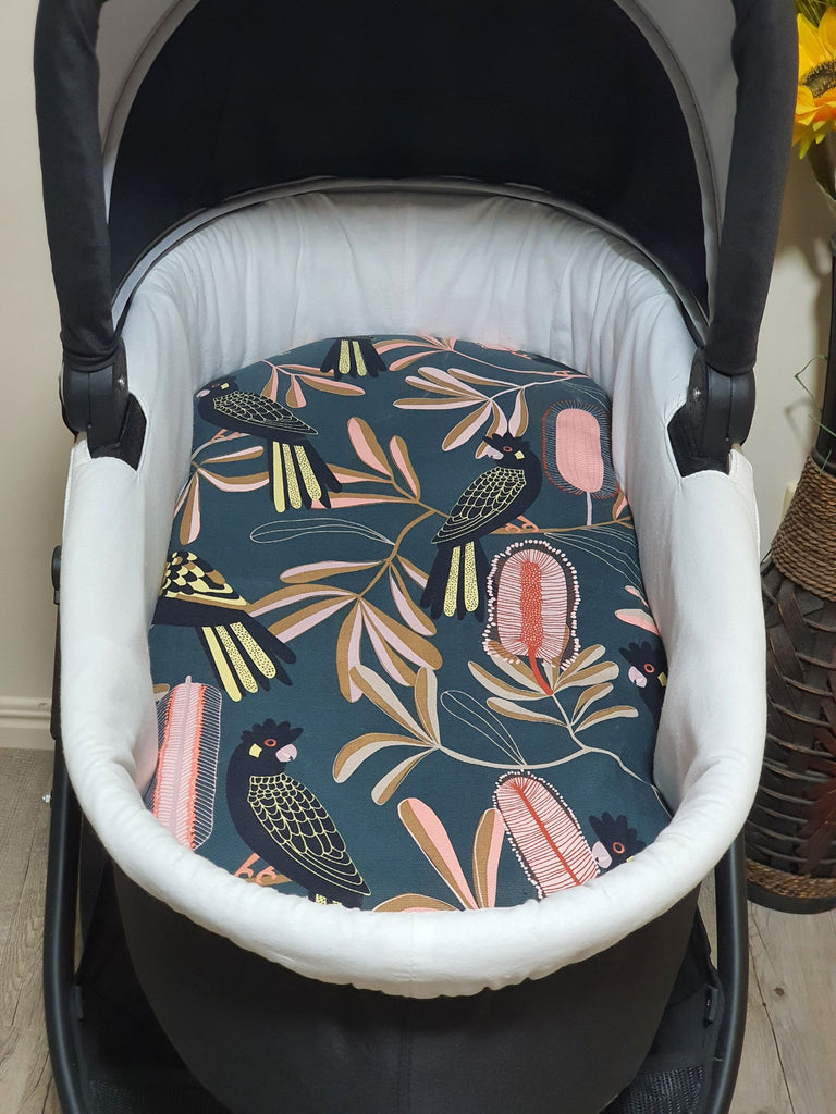 Pram/stroller bassinet liner-Large black cockatoo parrots
