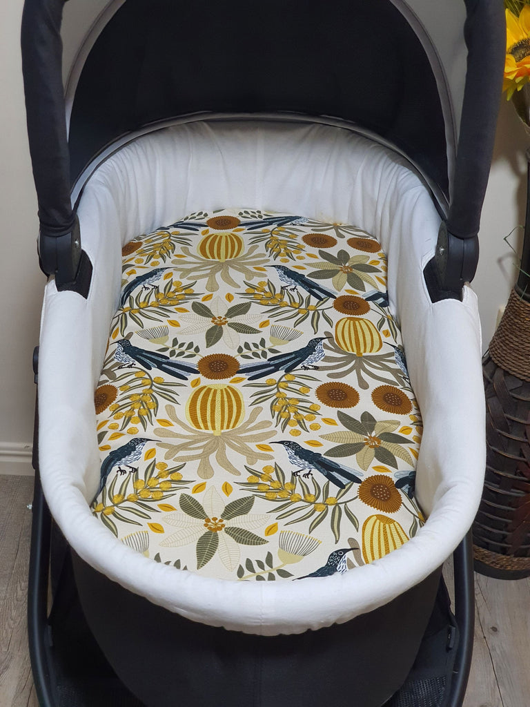 Pram/stroller bassinet liner-Honeyeater wattlebird natural