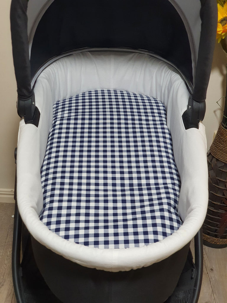 Pram/stroller bassinet liner-Navy blue gingham,small squares
