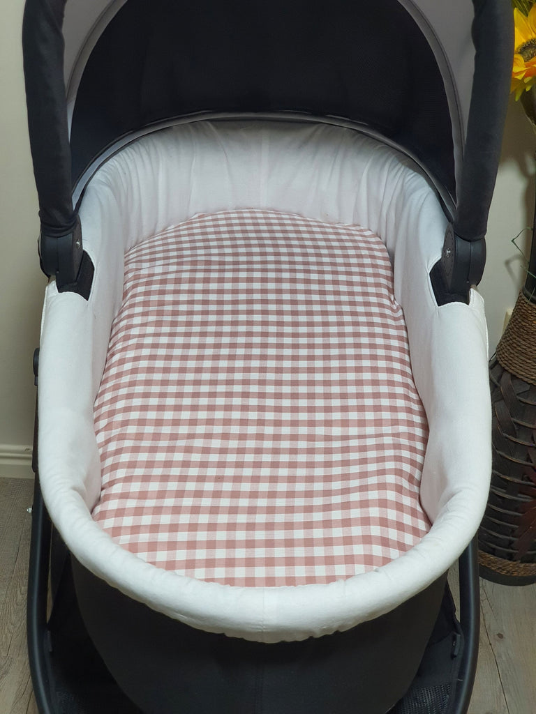 Pram/stroller bassinet liner-Dusty rose gingham
