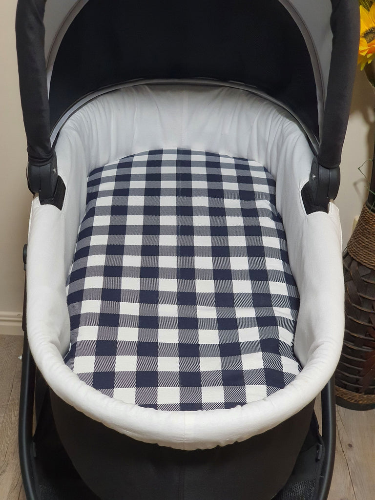 Pram/stroller bassinet liner-Navy blue gingham,large squares