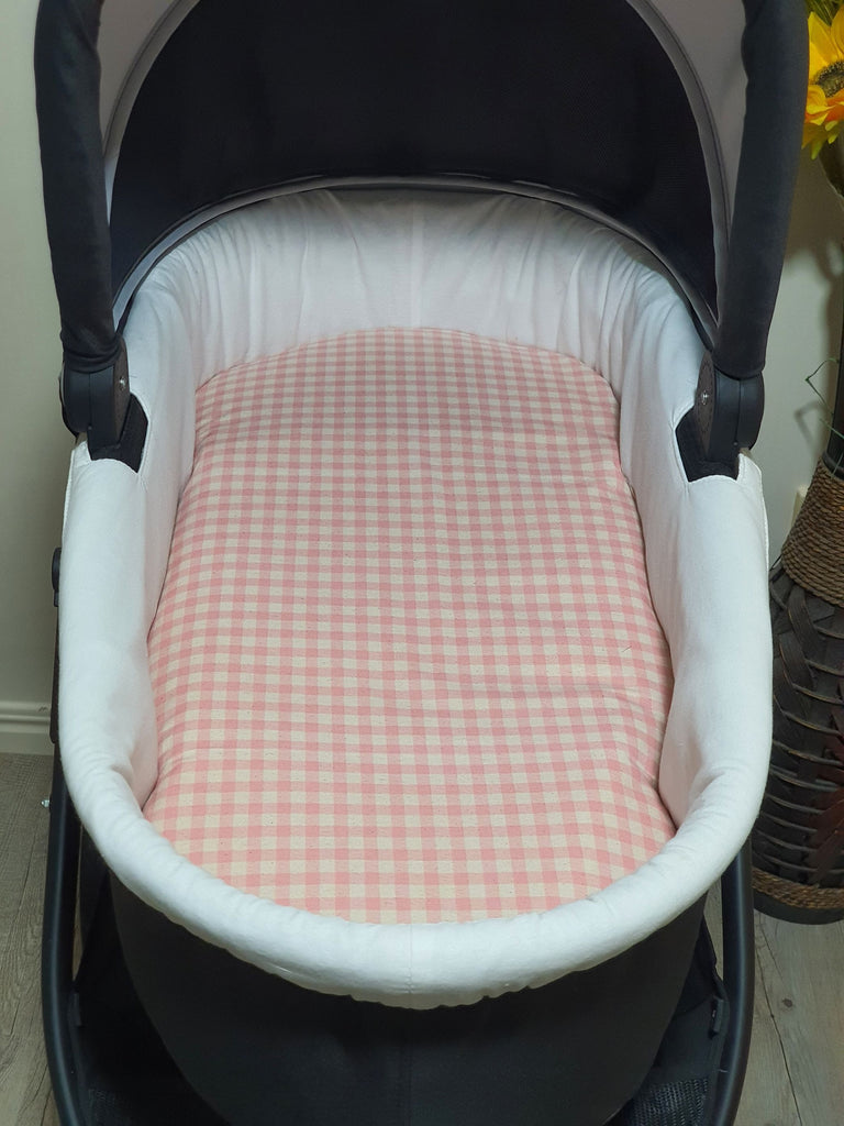 Pram/stroller bassinet liner-Organic gingham,pink