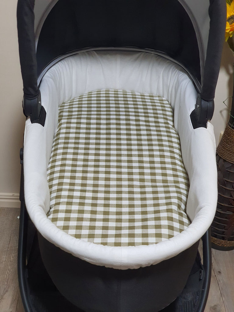Pram/stroller bassinet liner-Khaki green gingham