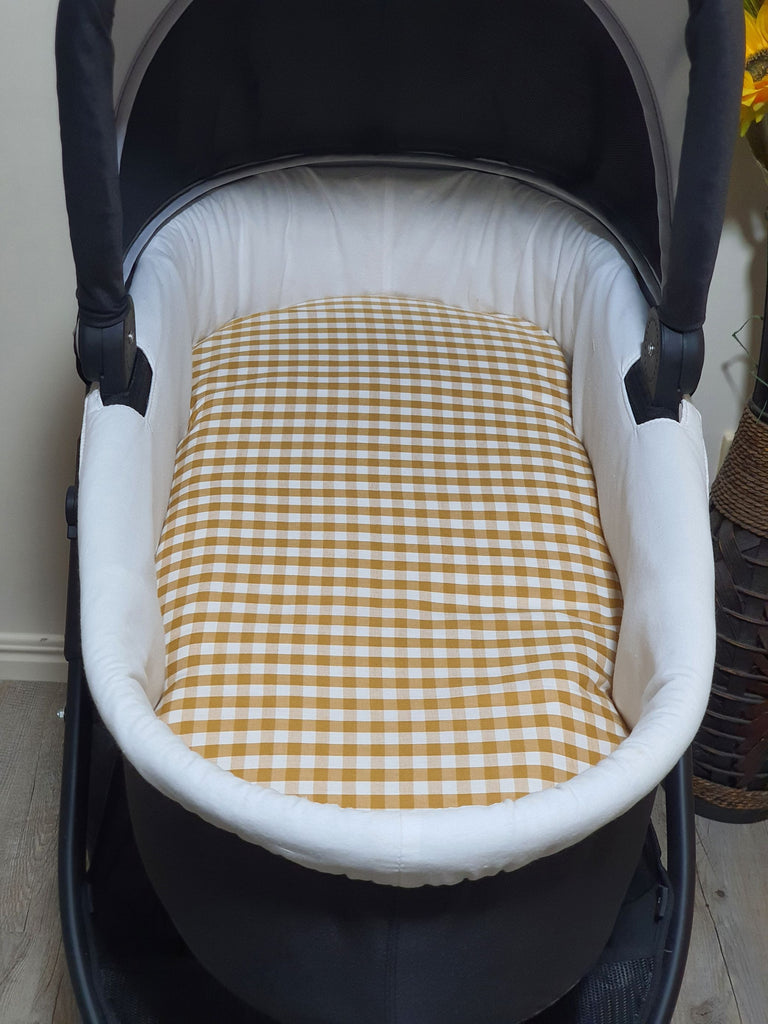 Pram/stroller bassinet liner-Mustard gingham