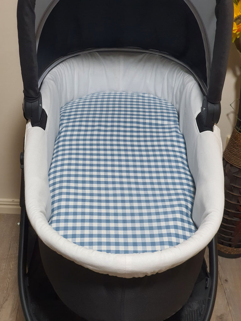 Pram bassinet liner-Slate blue gingham