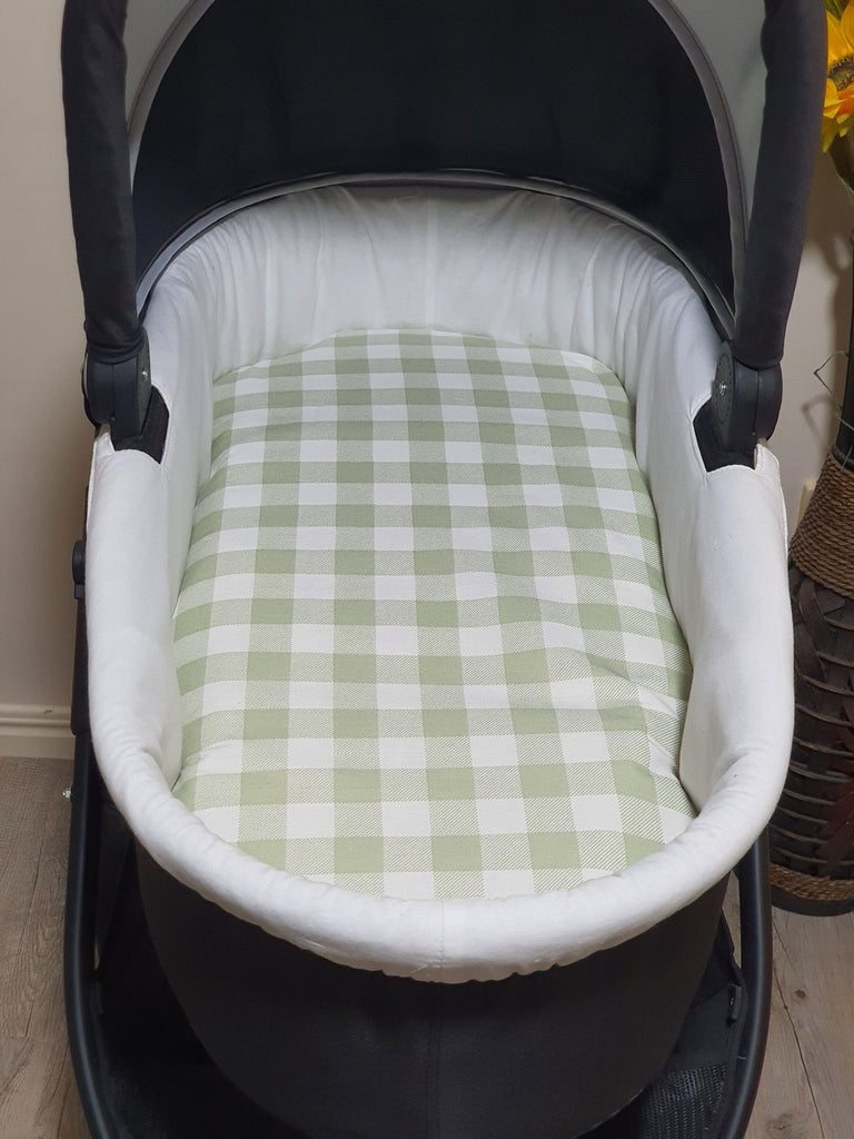 Pram/stroller bassinet liner-Pastel gingham,green