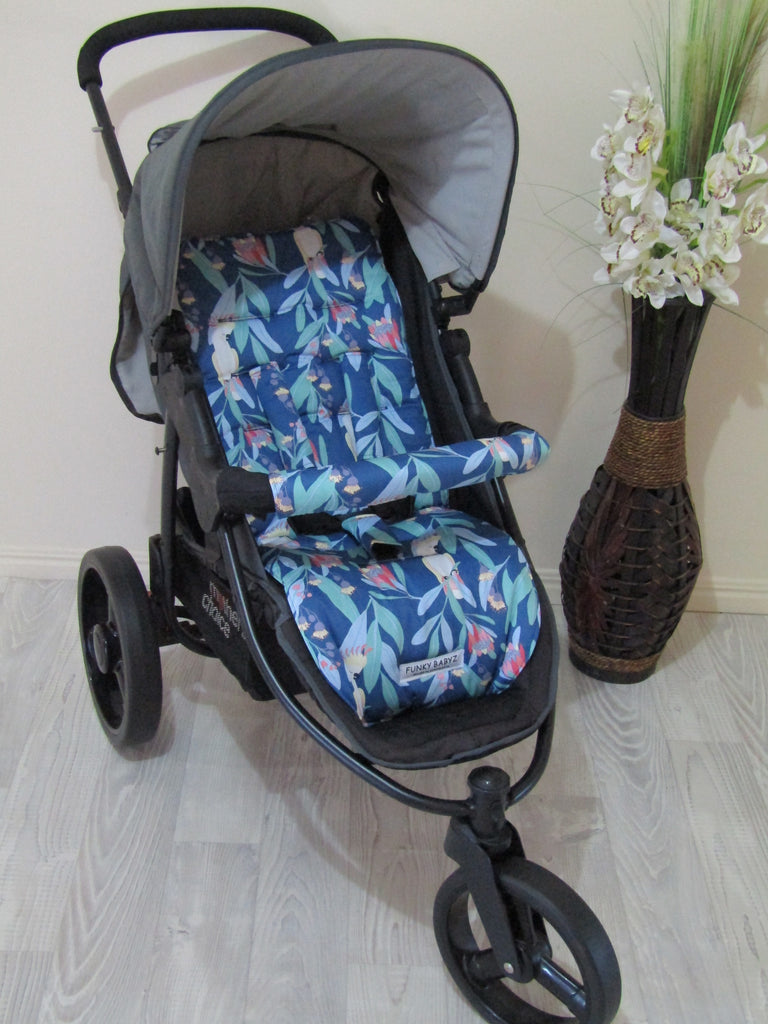 Pram/stroller seat liner-Large cockatoo,leaves-Last one**Medium size**