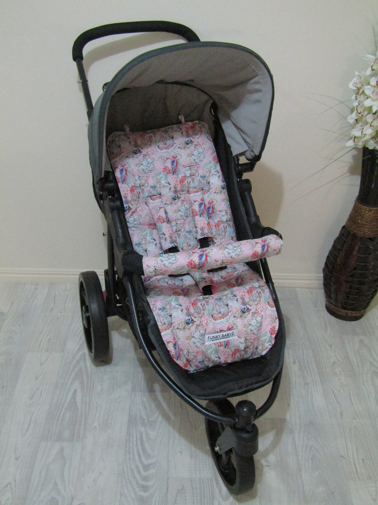Pram/stroller seat liner-Australian gumnut babies, pink**Last one Large size**