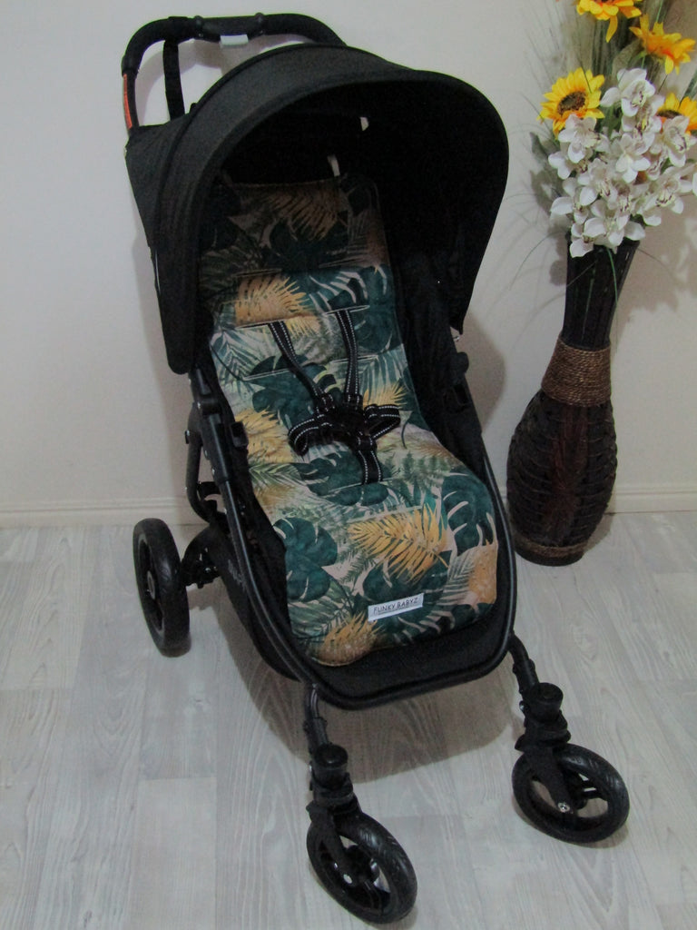 Pram liner set universal,100% cotton-Green,gold leaves