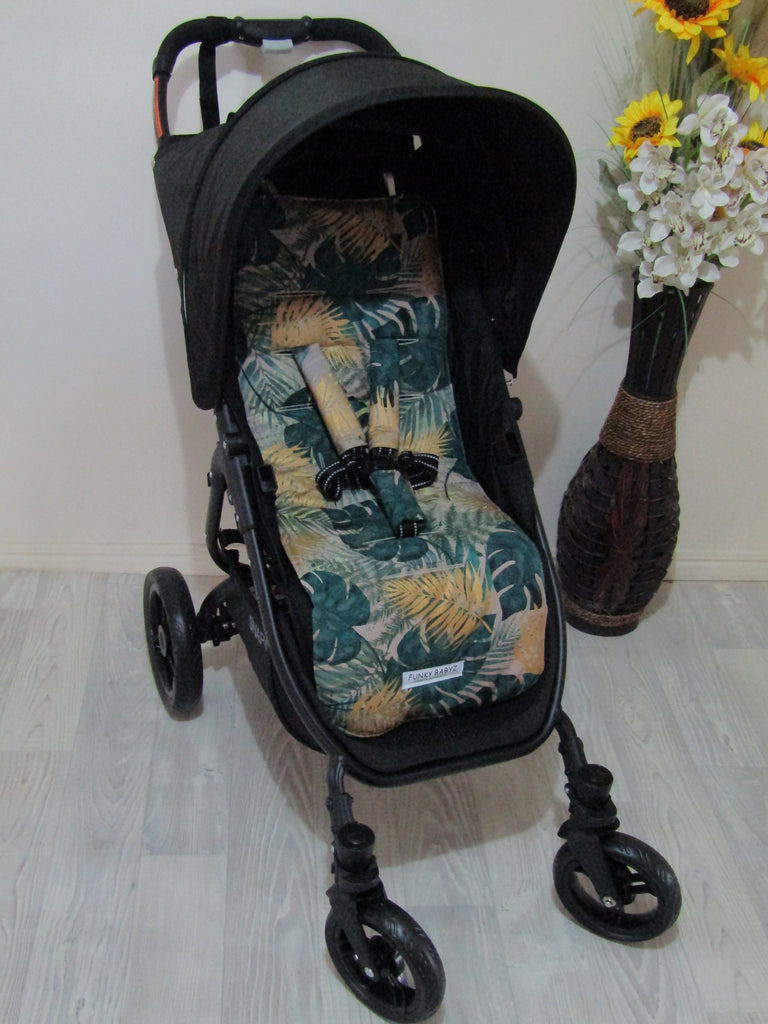 Pram liner set universal,100% cotton-Green,gold leaves