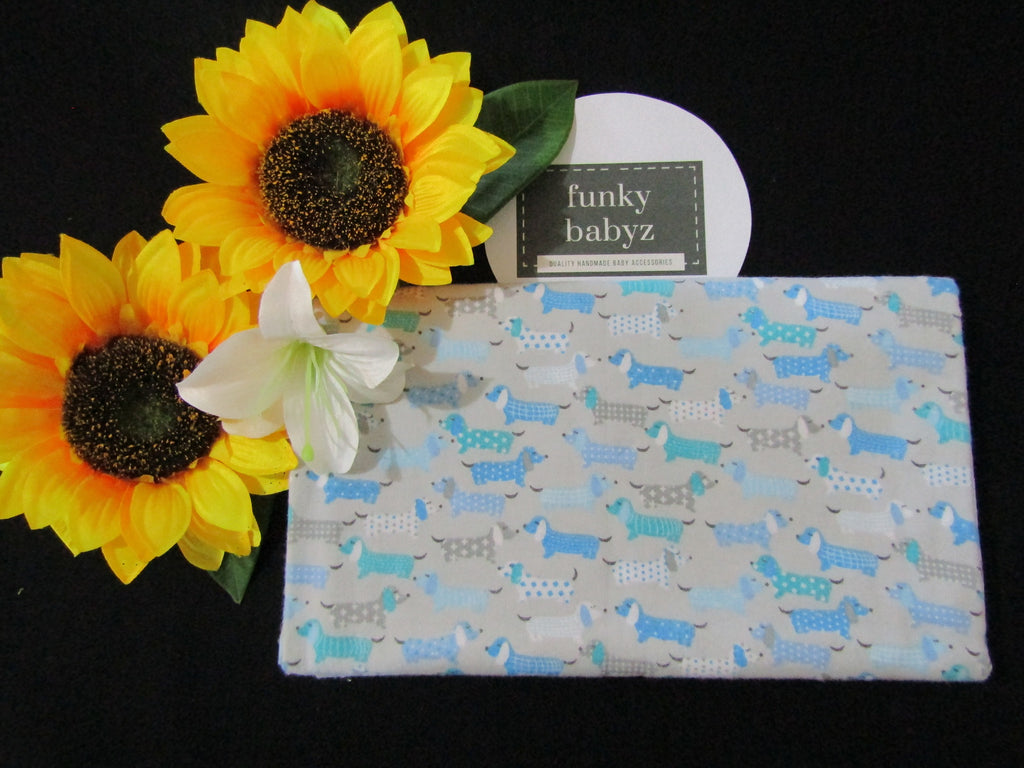 Flannelette baby wrap,blanket-Sausage dogs,blue