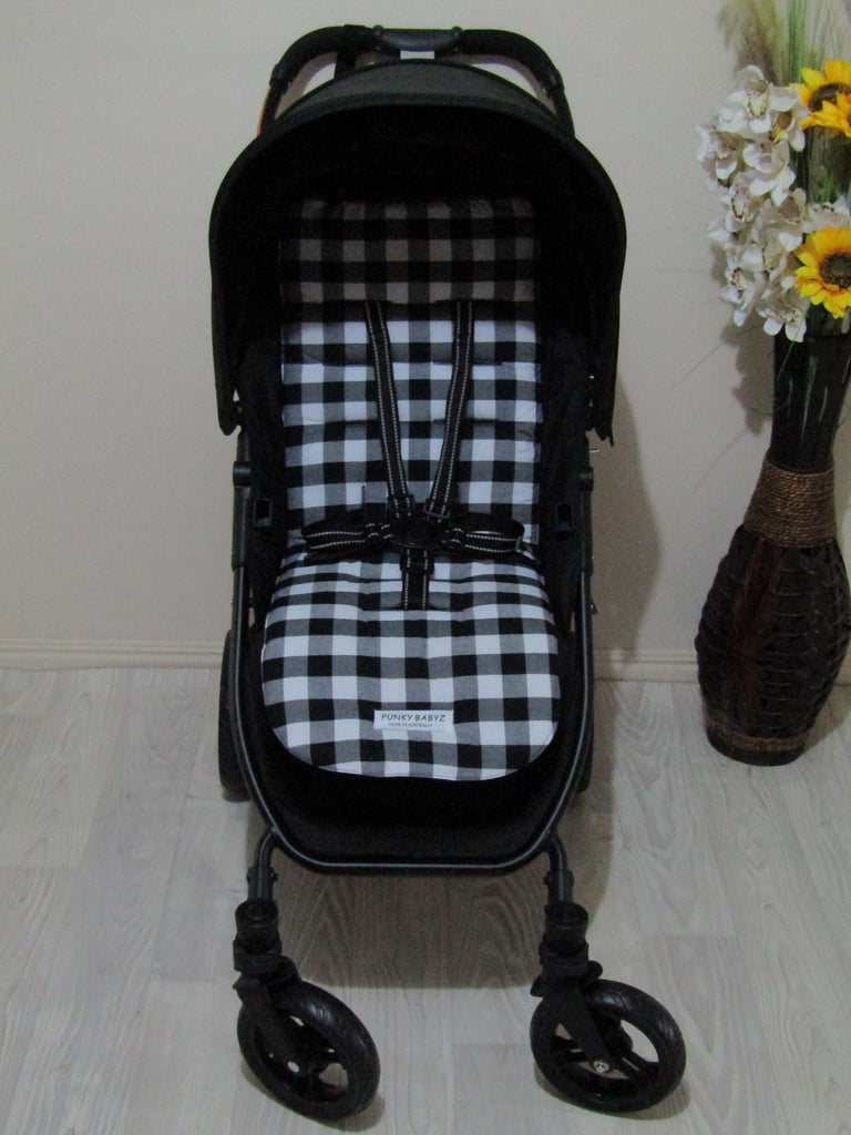 Pram/stroller seat liner-Black gingham,large square-Last one**large size**