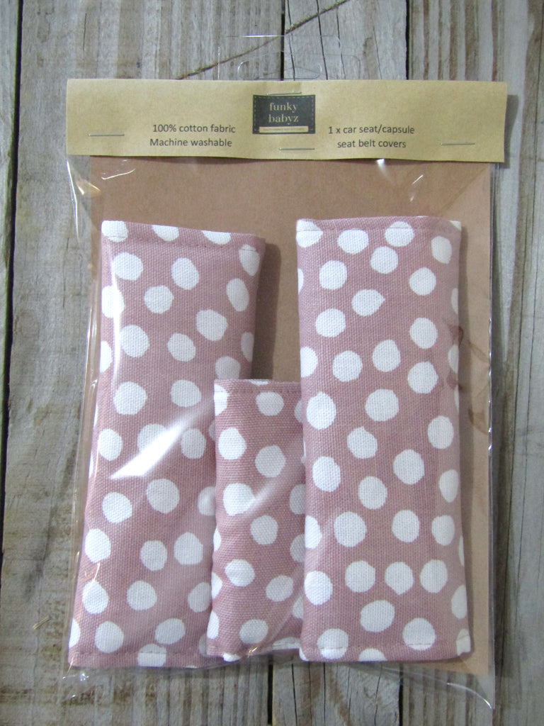 Baby capsule/car seat belt covers-Spotty dots,dusty pink
