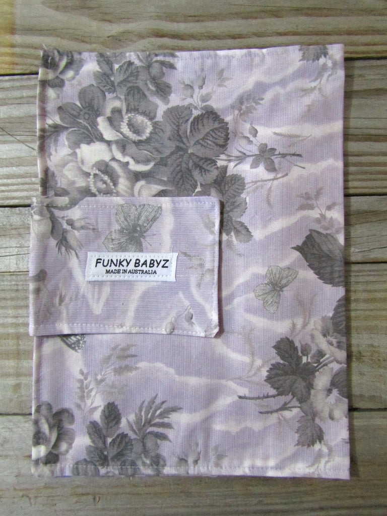 Nappy wallet-Purple watercolour flowers.