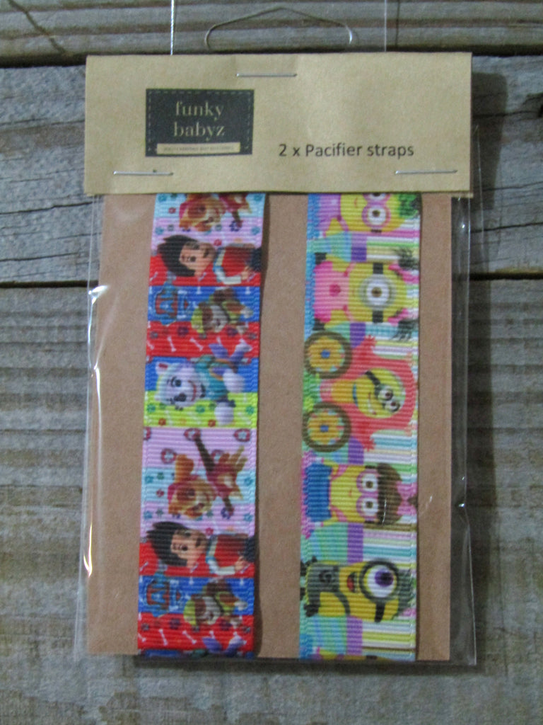 Pacifier straps,2 pack-Paw patrol,Minions