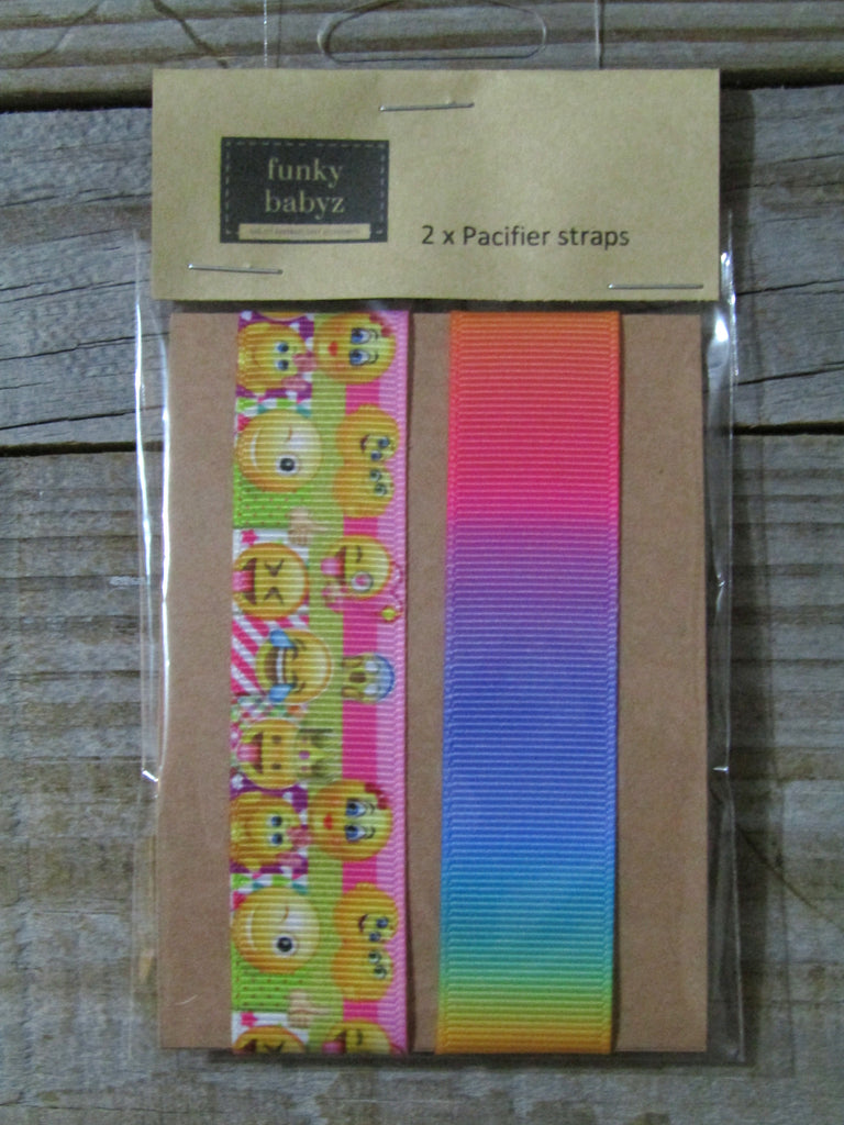 Pacifier straps,2 pack-Emoji,rainbow