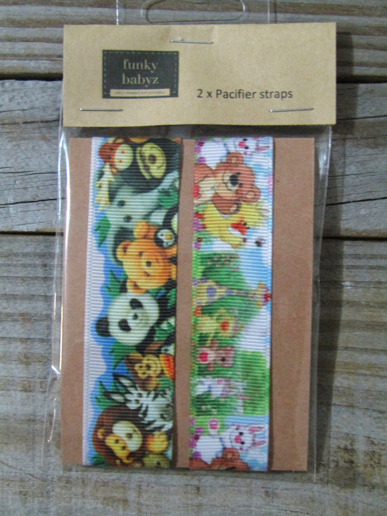 Pacifier straps,2 pack-Safari animals,teddy friends