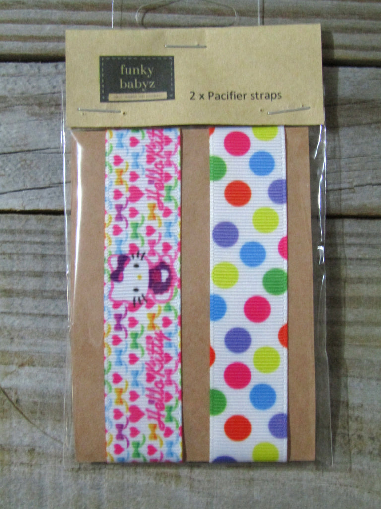 Pacifier straps,2 pack-Hello Kitty,coloured spots